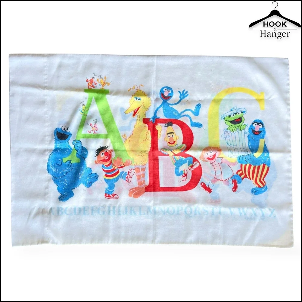 Vintage Sesame Street ABC Pillowcase Cookie Monster BigBird Kermit Ernie Kidcore